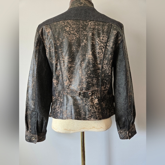 H&D Classic Leather Collection Speckled Leather and Denim Jacket. Size Large - Picture 7 of 16